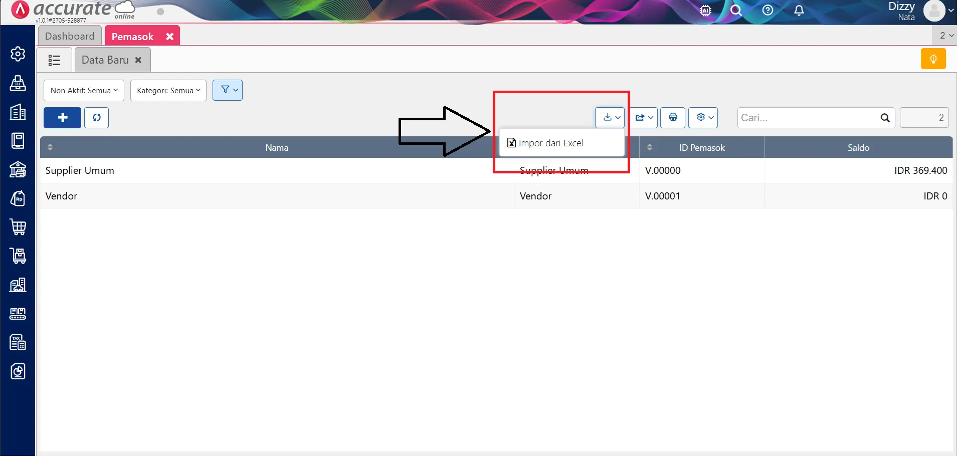 Cara melakukan impor data pemasok dari file excel